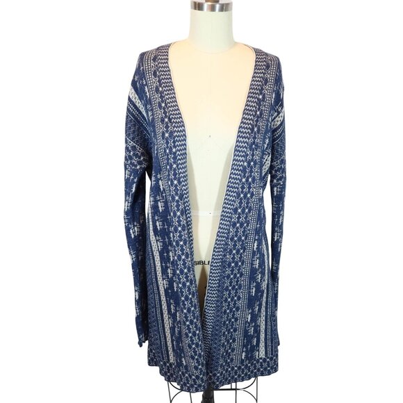 LUCKY BRAND Blue Open Front Long Open Front Southwestern Cardigan Sweater Size L - Picture 1 of 5
